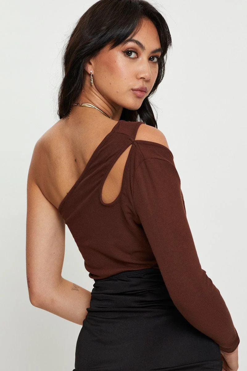 Brown Cut Out Top Long Sleeve - Image 5