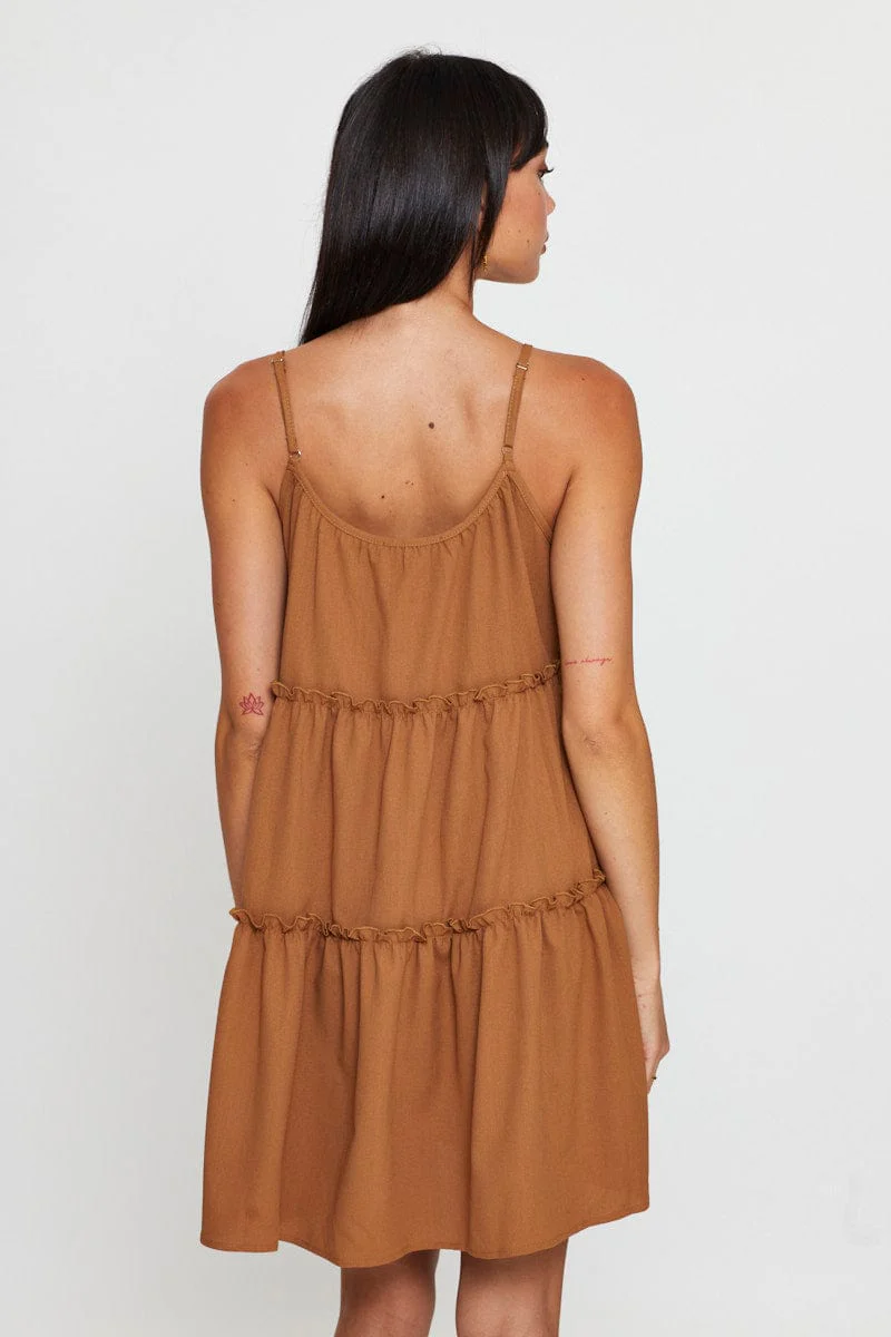 Brown Fit And Flare Dress Sleeveless Tie Shoulder - Image 5