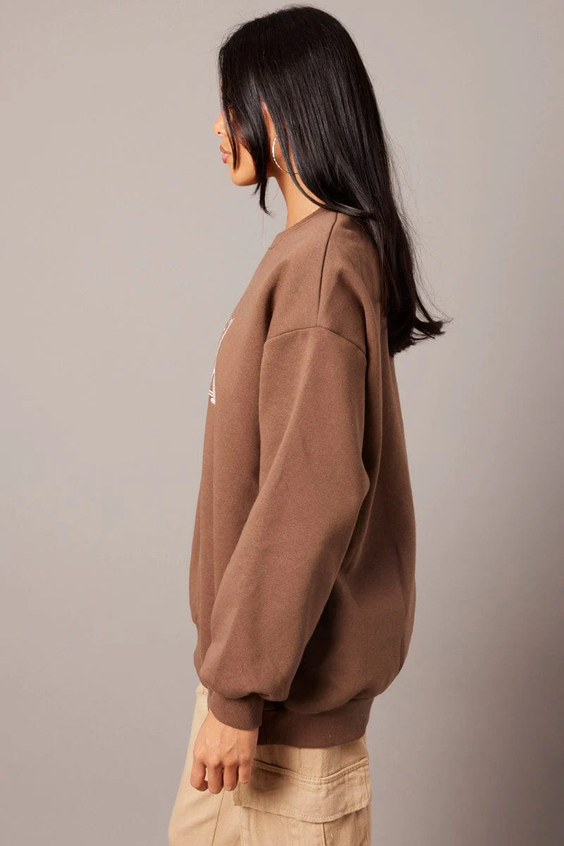 Brown Graphic Sweater Long Sleeve - Image 4