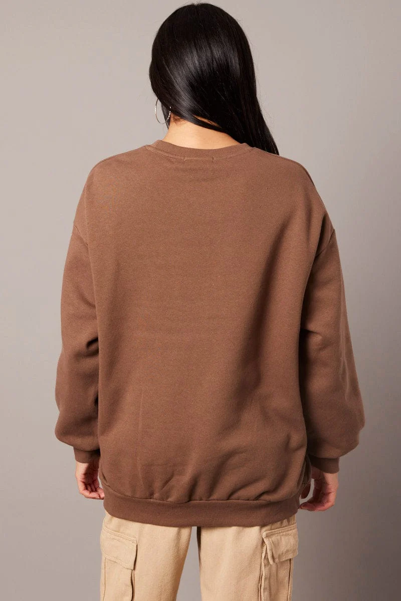 Brown Graphic Sweater Long Sleeve - Image 5