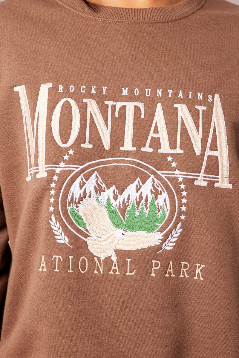 Brown Graphic Sweater Long Sleeve - Image 6