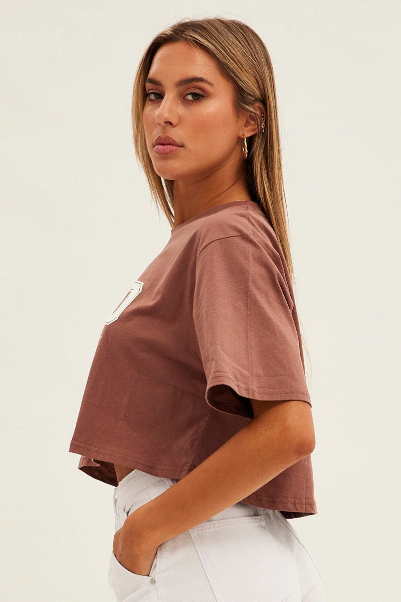 Brown Graphic T-Shirt Ohio Crew Short Sleeve - Image 4