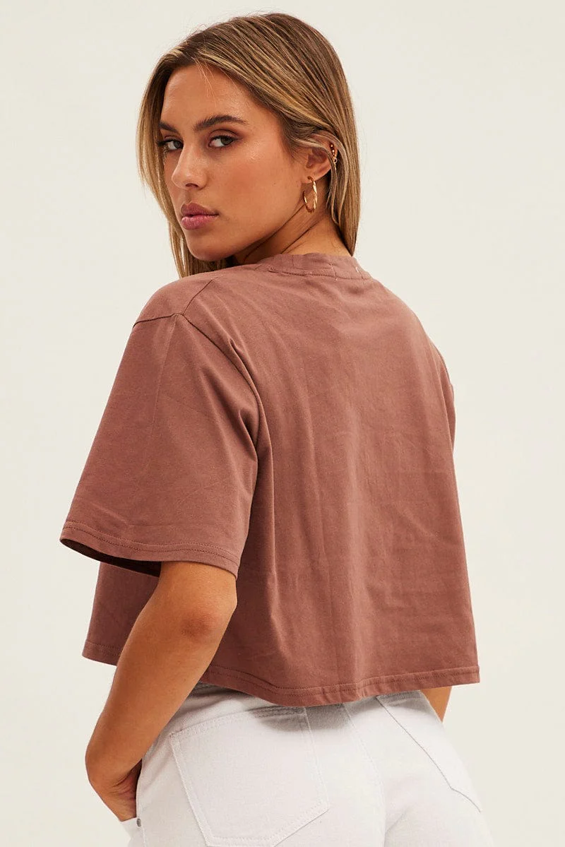 Brown Graphic T-Shirt Ohio Crew Short Sleeve - Image 5