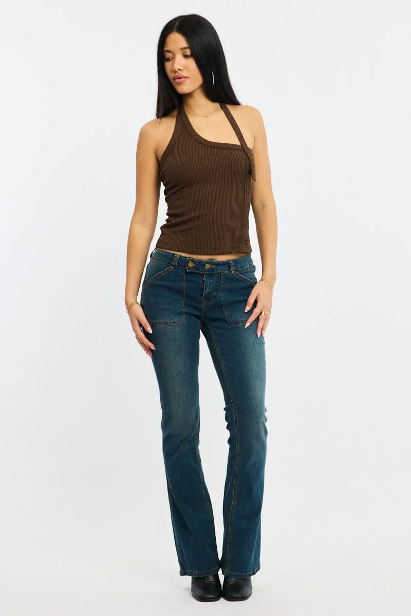 Brown Halter Neck Top Rib - Image 2
