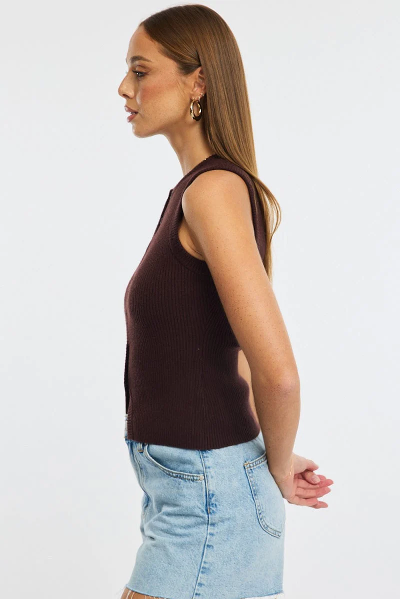 Brown Knit Vest Sleeveless - Image 3