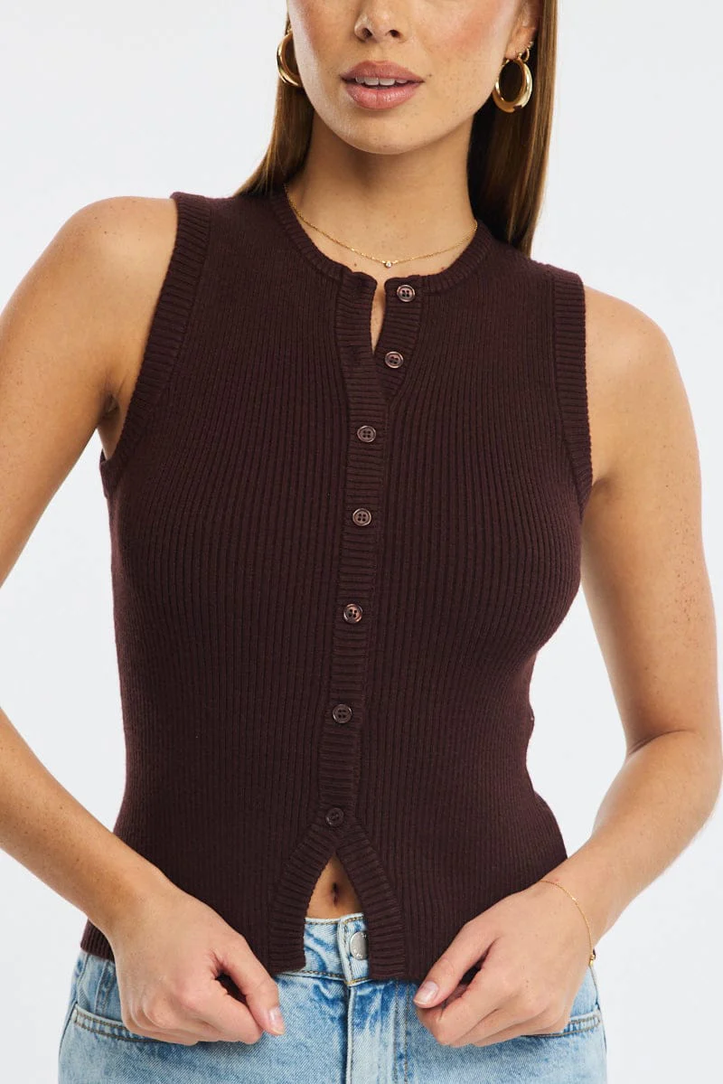 Brown Knit Vest Sleeveless - Image 5