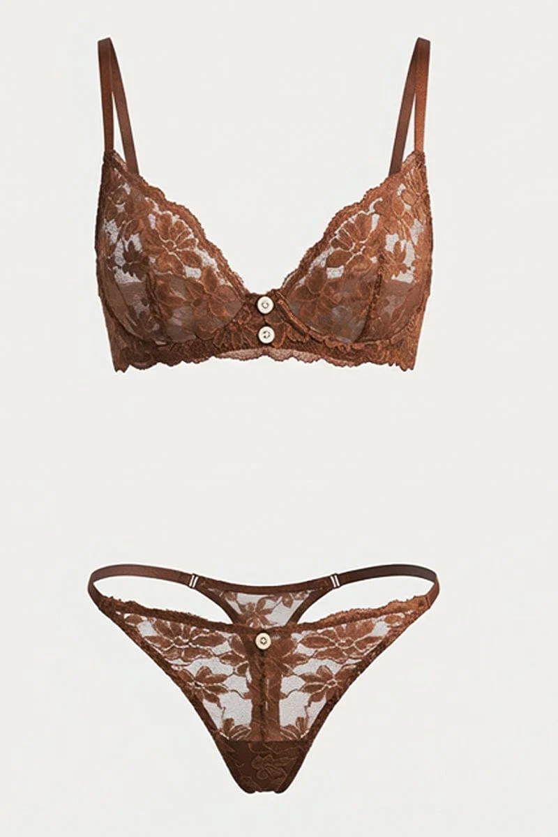 Brown Lace Lingerie Set