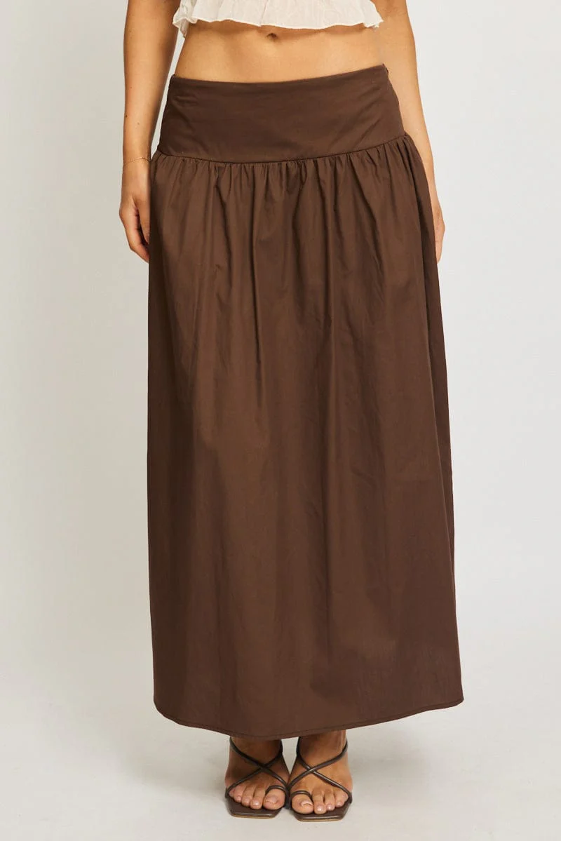 Brown Maxi Skirt Drop Waist Shirred Back - Image 2
