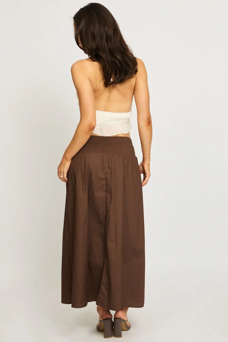 Brown Maxi Skirt Drop Waist Shirred Back - Image 5