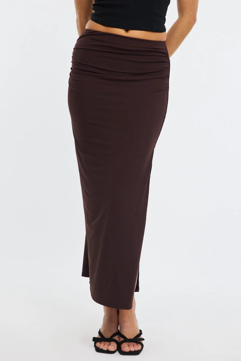 Brown Maxi Skirt Elasticated Waist Bodycon Supersoft - Image 2