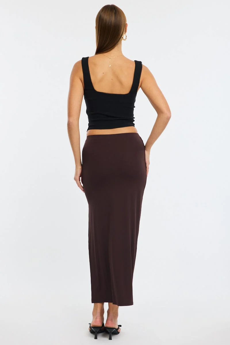 Brown Maxi Skirt Elasticated Waist Bodycon Supersoft - Image 5