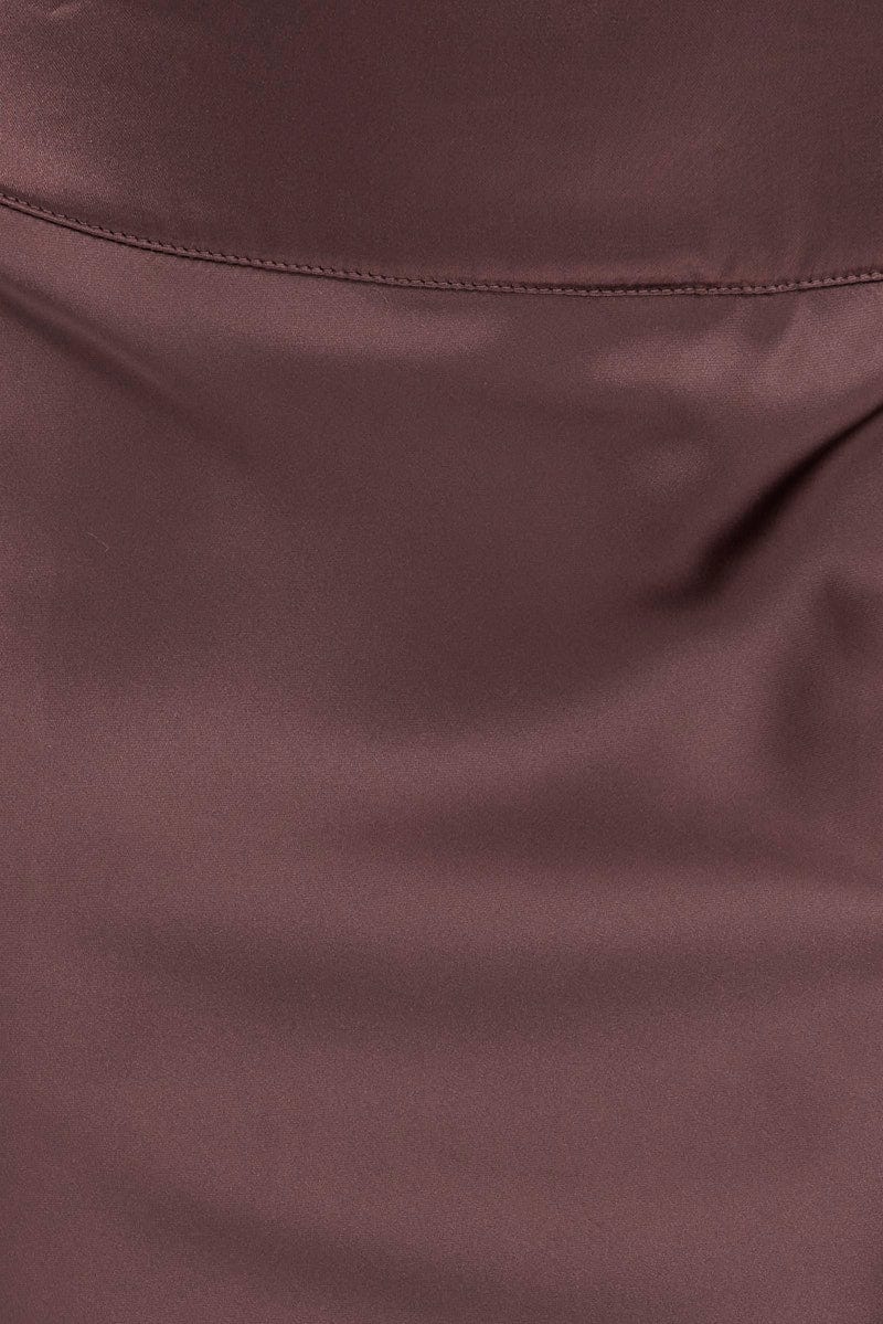 Brown Midi Skirt High Waisted Satin Bias Cut - Image 6