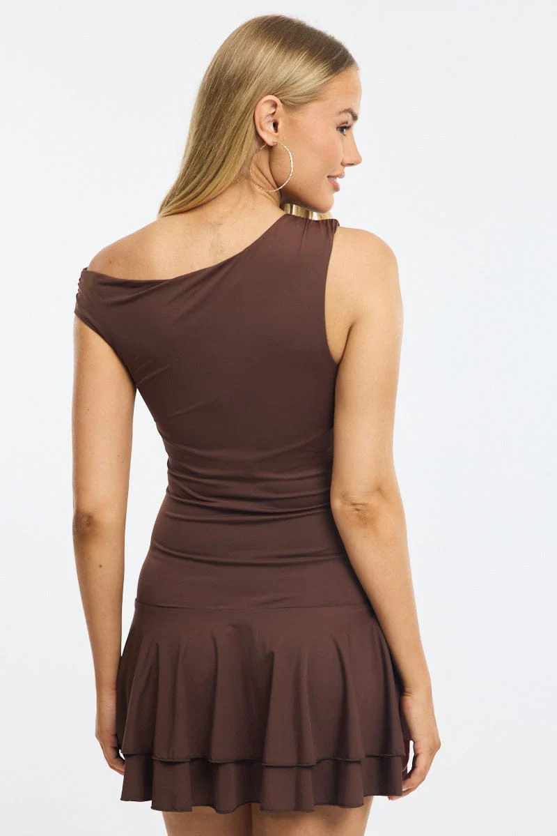 Brown Mini Dress Off Shoulder - Image 5