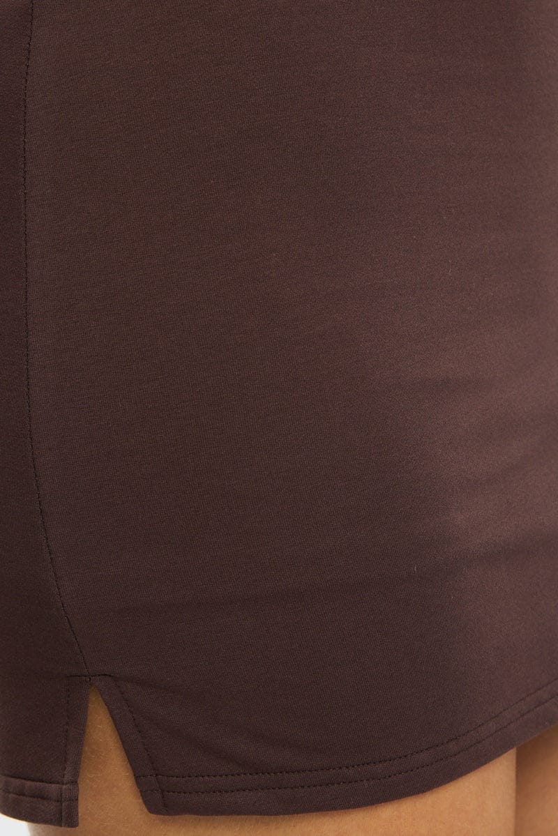 Brown Mini Skort Skirt Elasticated Waist Side Split - Image 5