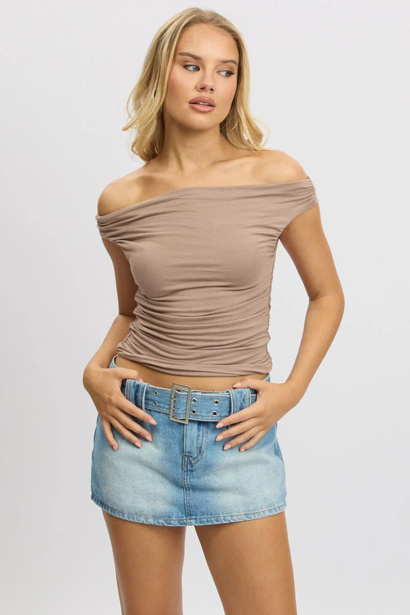 Brown Off Shoulder Top - Image 3