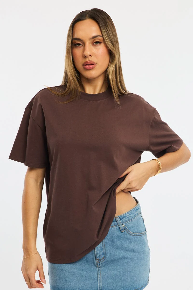 Brown Oversized Tee Short Sleeve