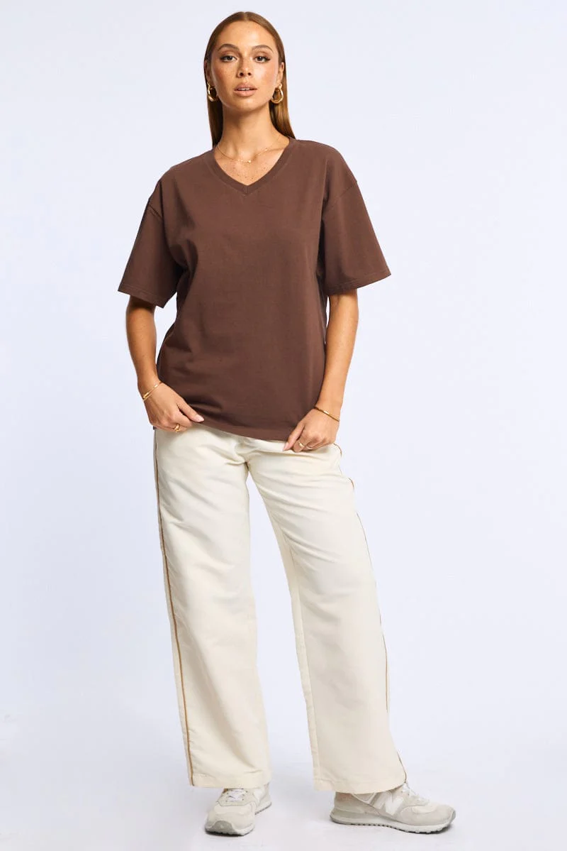 Brown Oversized Tee V-neck Short Sleeve - Image 2