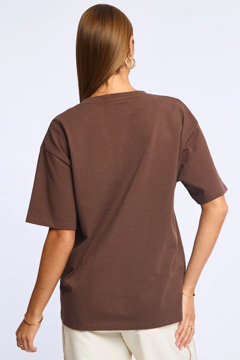 Brown Oversized Tee V-neck Short Sleeve - Image 4