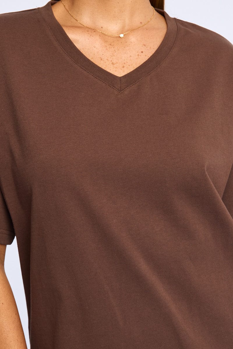 Brown Oversized Tee V-neck Short Sleeve - Image 5