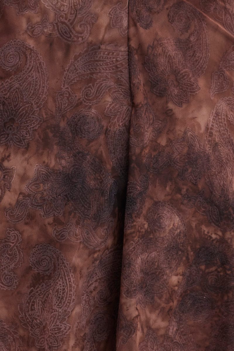 Brown Paisley Mini Dress Short Sleeve Scoop Neck Fit & Flare - Image 6