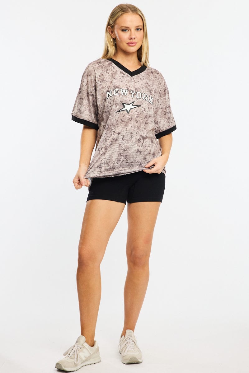 Brown Print Sports Tee Short Sleeve - Image 2