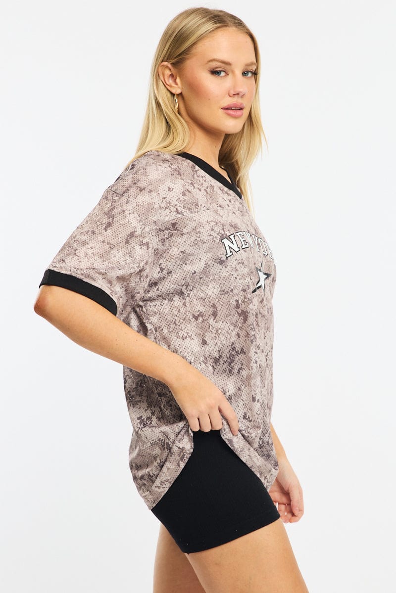 Brown Print Sports Tee Short Sleeve - Image 3