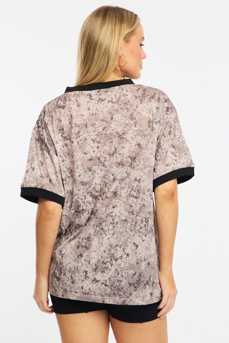 Brown Print Sports Tee Short Sleeve - Image 4