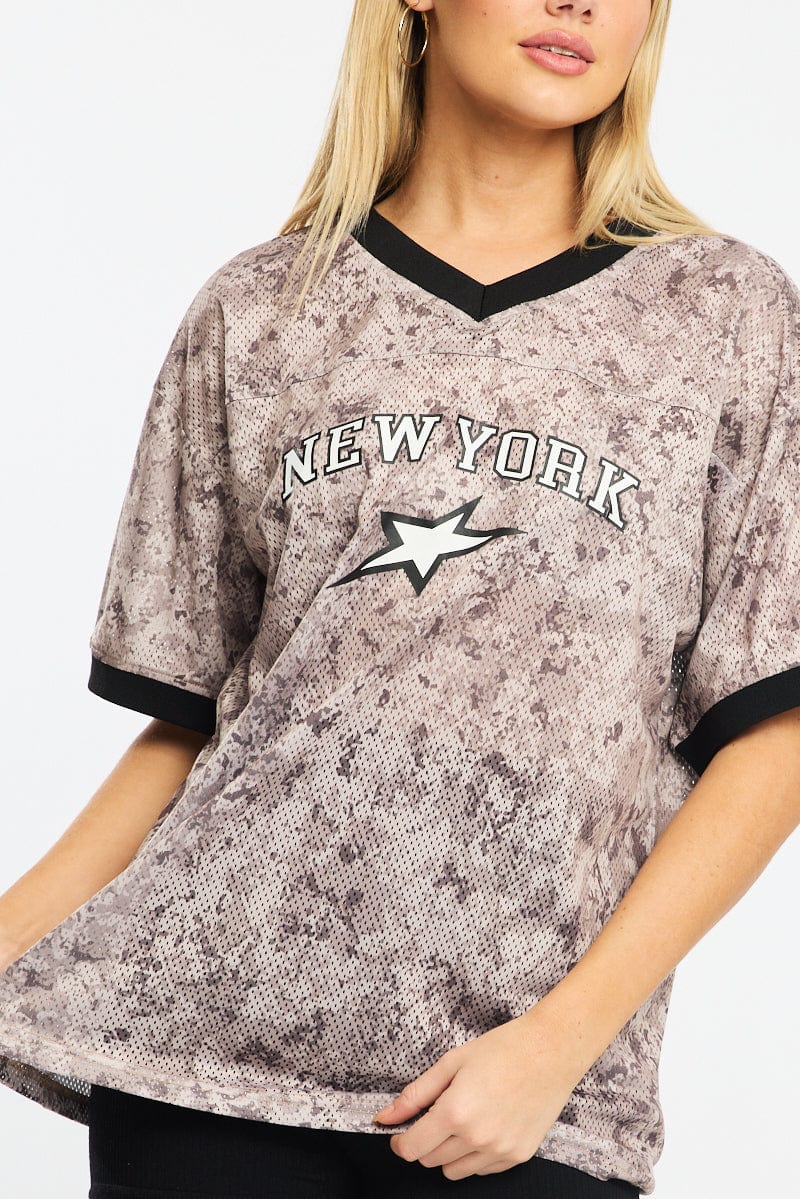 Brown Print Sports Tee Short Sleeve - Image 5