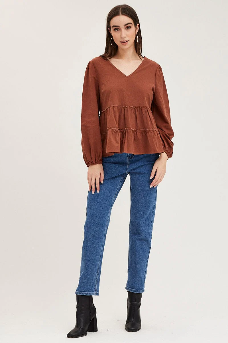 Brown Ruffle Top Long Sleeve - Image 2