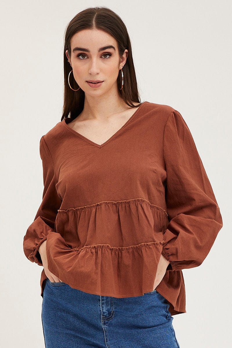 Brown Ruffle Top Long Sleeve - Image 3