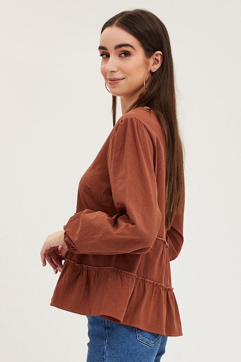 Brown Ruffle Top Long Sleeve - Image 4
