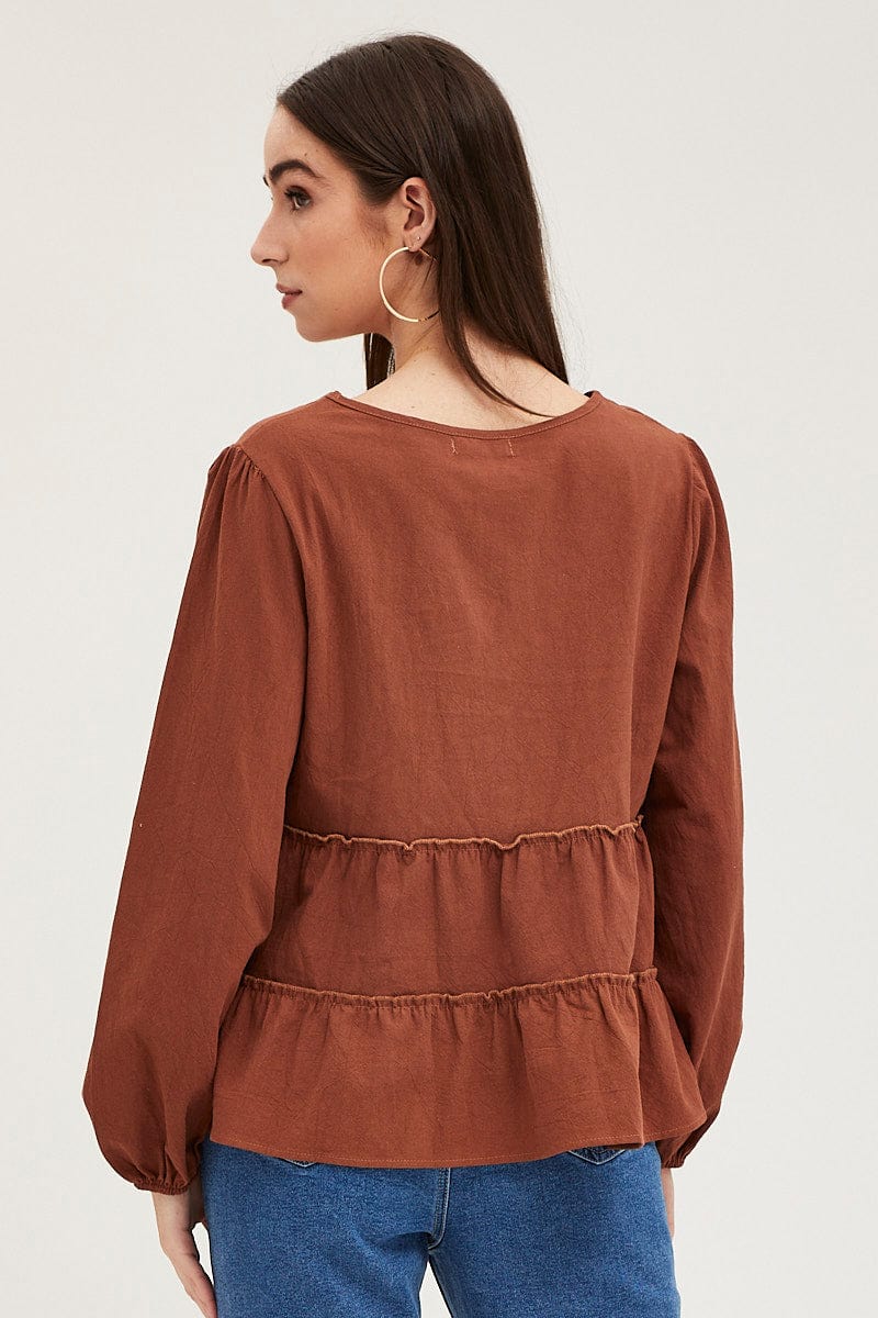 Brown Ruffle Top Long Sleeve - Image 5