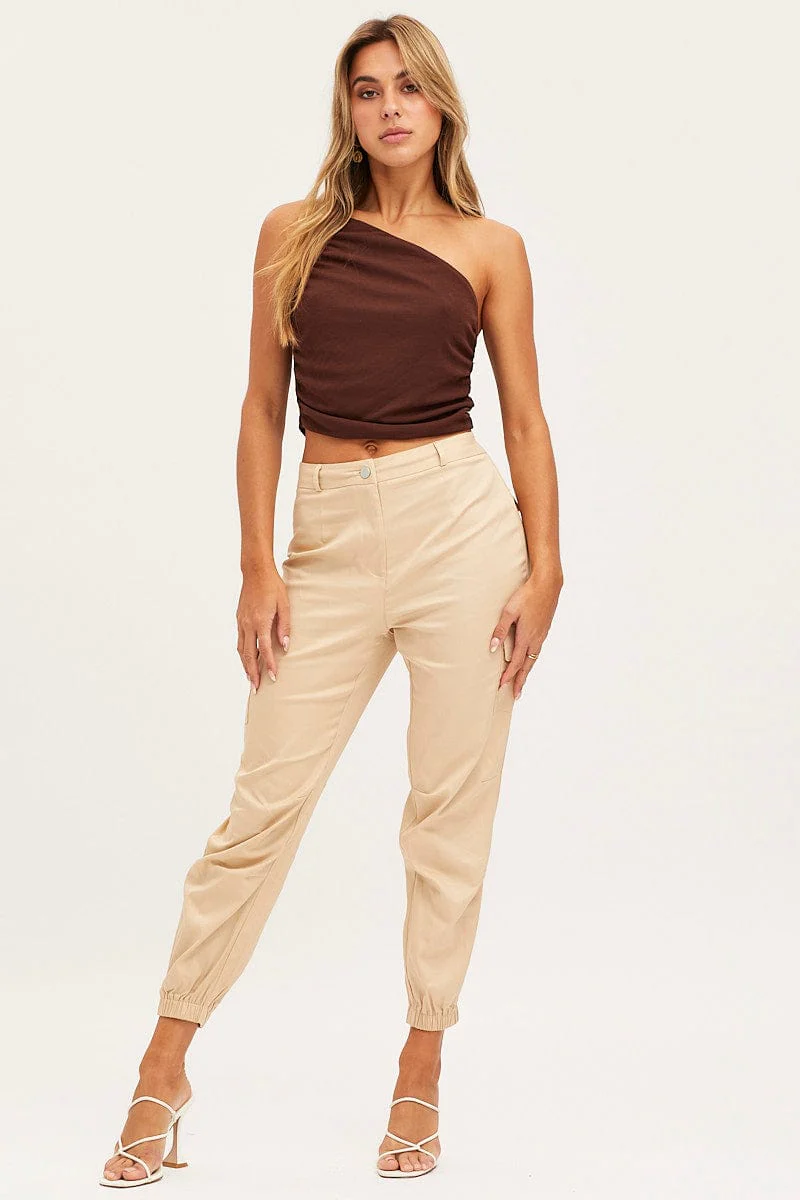 Brown Singlet Top One Shoulder - Image 3