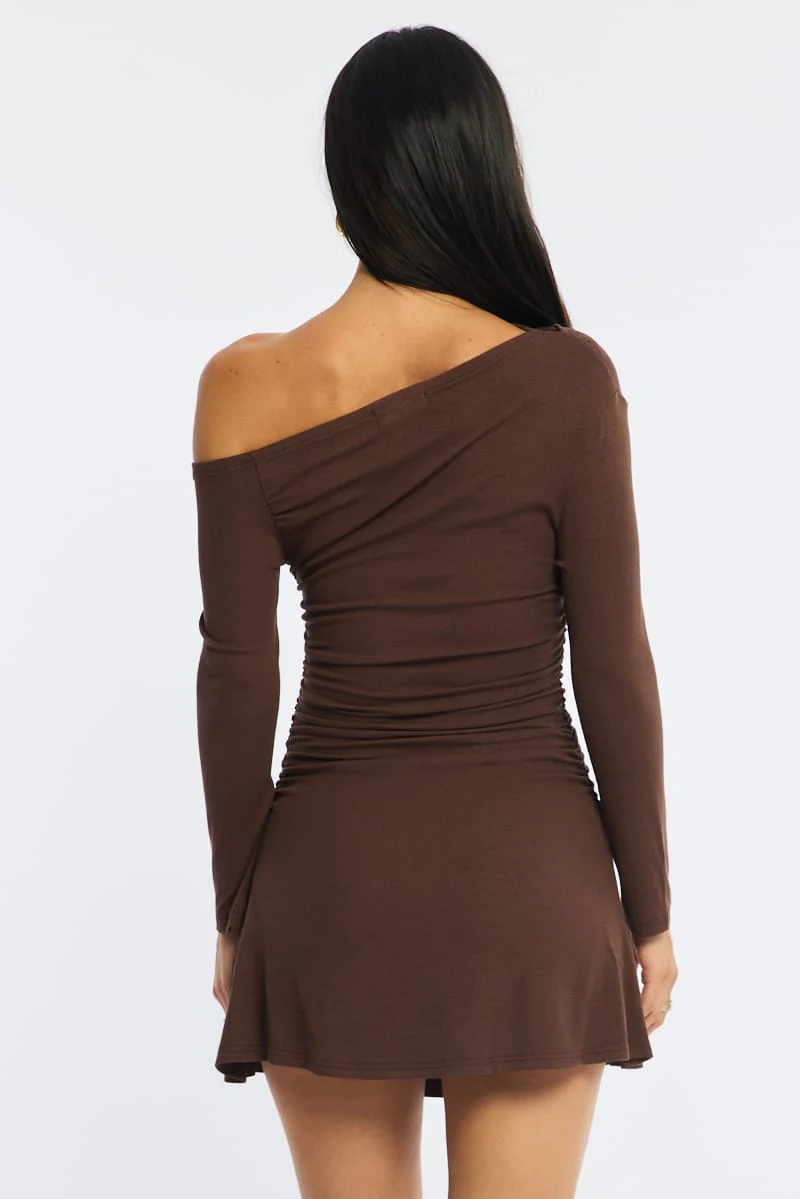 Brown Singular Off Shoulder Mini Dress - Image 6