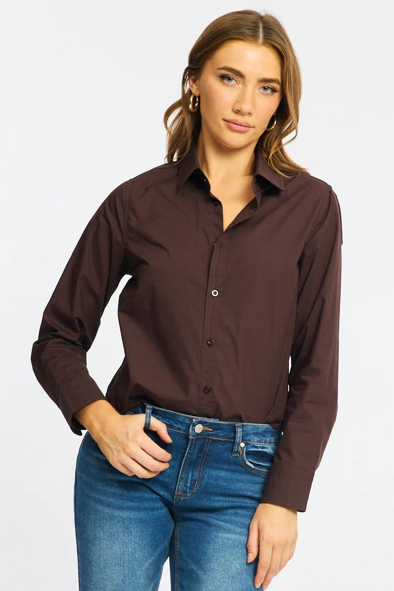 Brown Smart Fit Shirt Long Sleeves Collared - Image 3