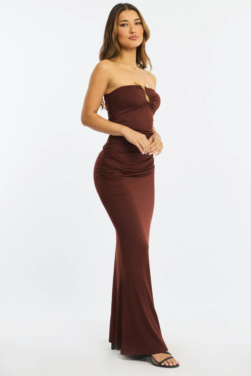 Brown Strapless Maxi Dress - Image 3