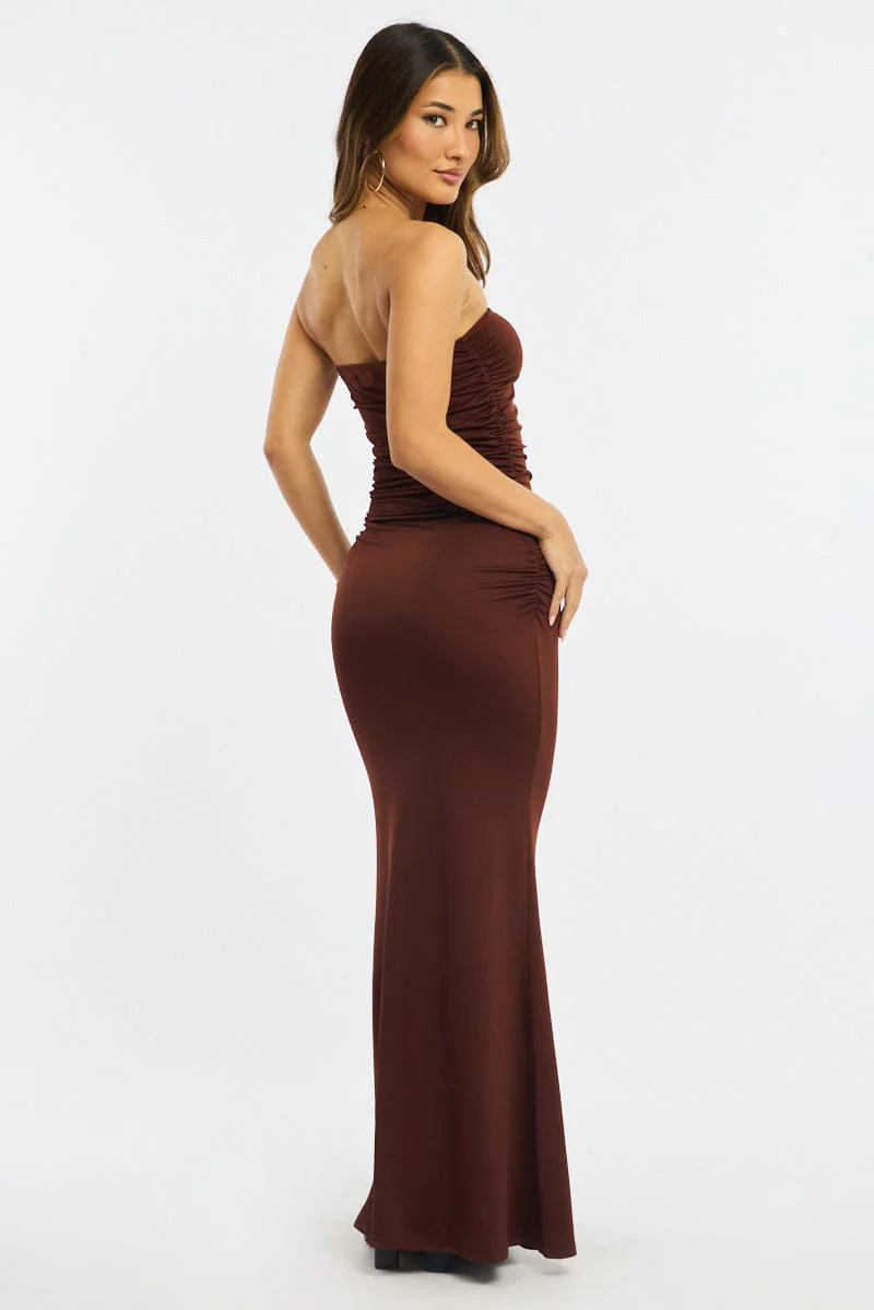 Brown Strapless Maxi Dress - Image 4