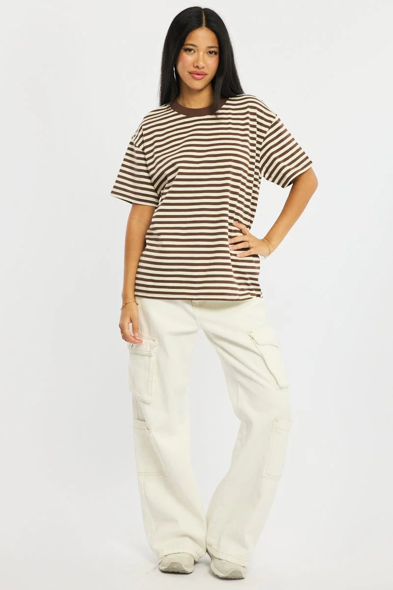 Brown Stripe Oversized Tee Short Sleeve - Image 2