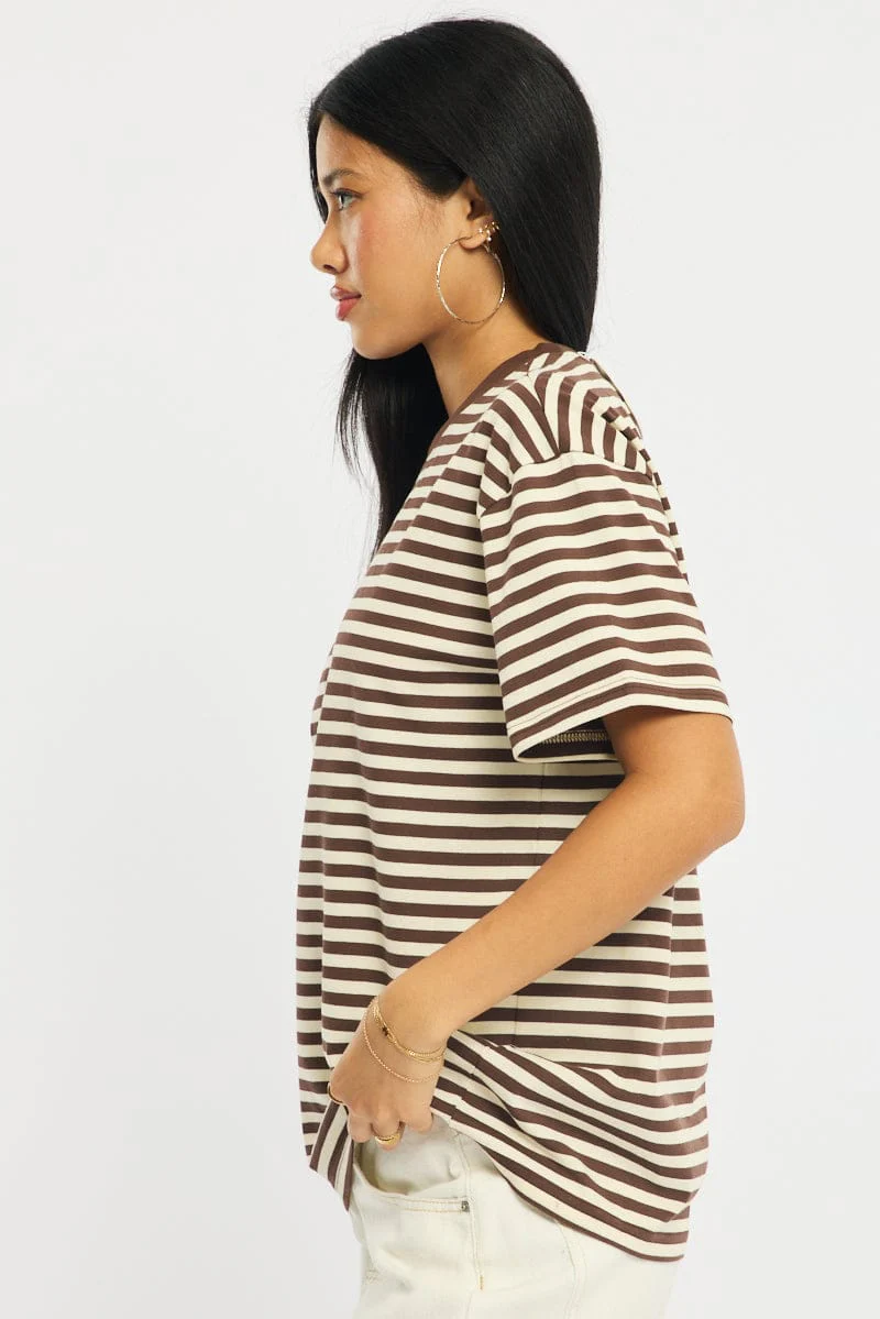 Brown Stripe Oversized Tee Short Sleeve - Image 3