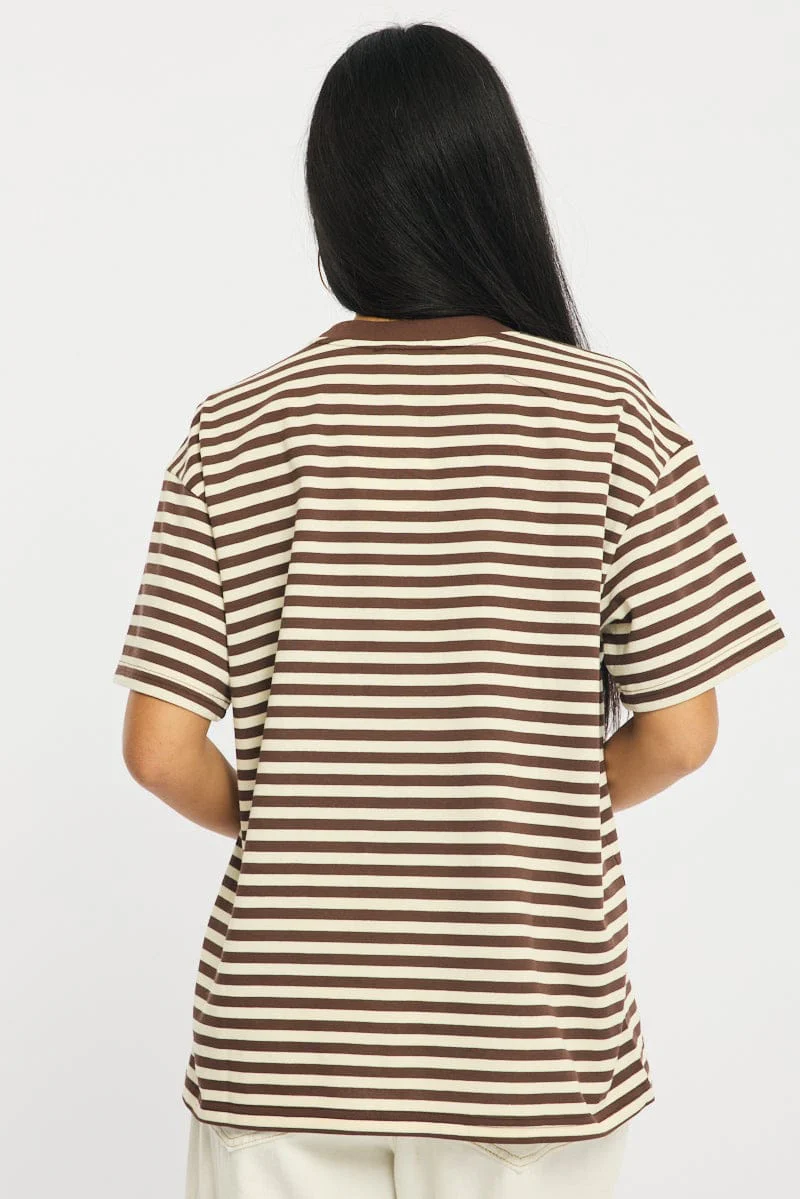 Brown Stripe Oversized Tee Short Sleeve - Image 4
