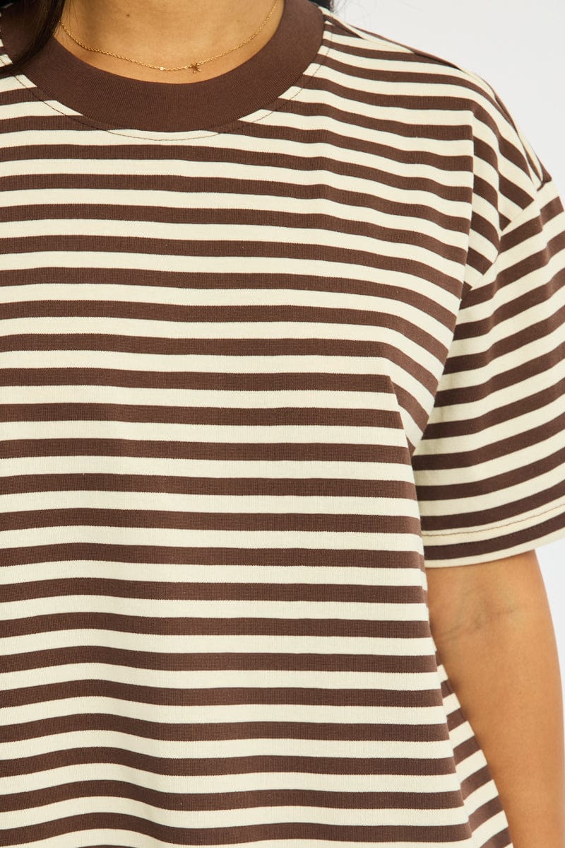 Brown Stripe Oversized Tee Short Sleeve - Image 5