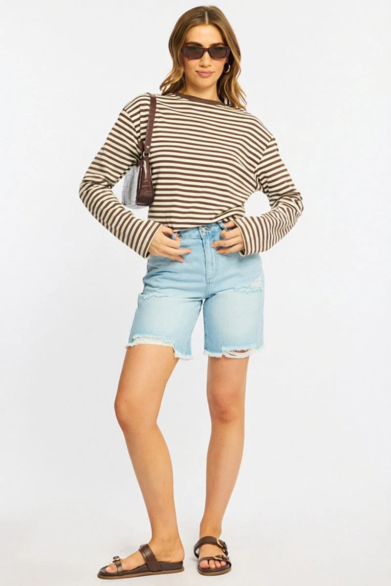 Brown Stripe Striped Top Crew Neck Long Sleeve - Image 5