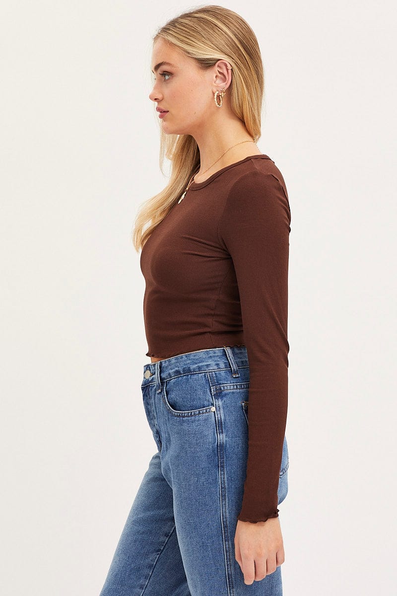 Brown Top Long Sleeve Crew Neck - Image 4