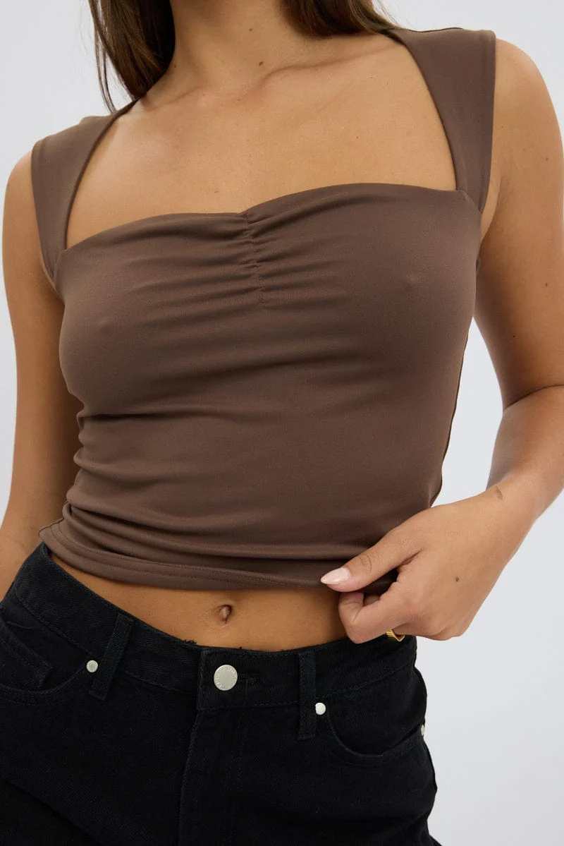 Brown Top Sleeveless Sweetheart Neck Supersoft - Image 6
