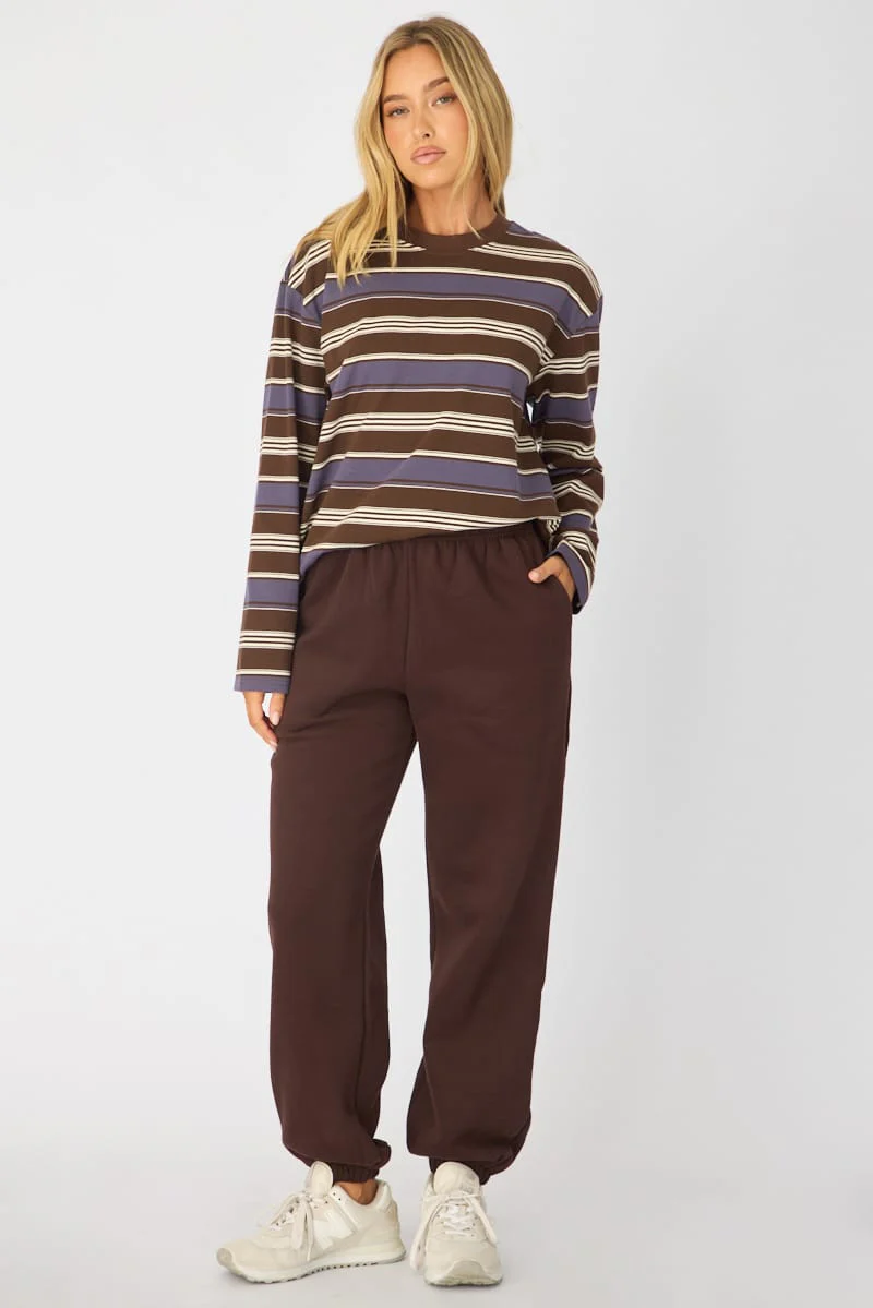 Brown Track Pants Elasticated Waist - Image 3