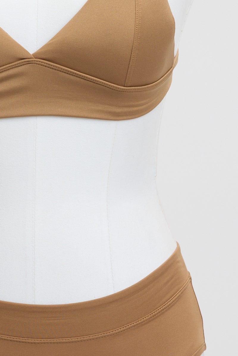 Brown Triangle Bra and Briefs Lingerie Set - Image 3