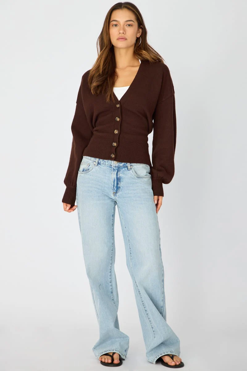 Brown V-neck Knit With Back Tie Long Sleeve - Image 3