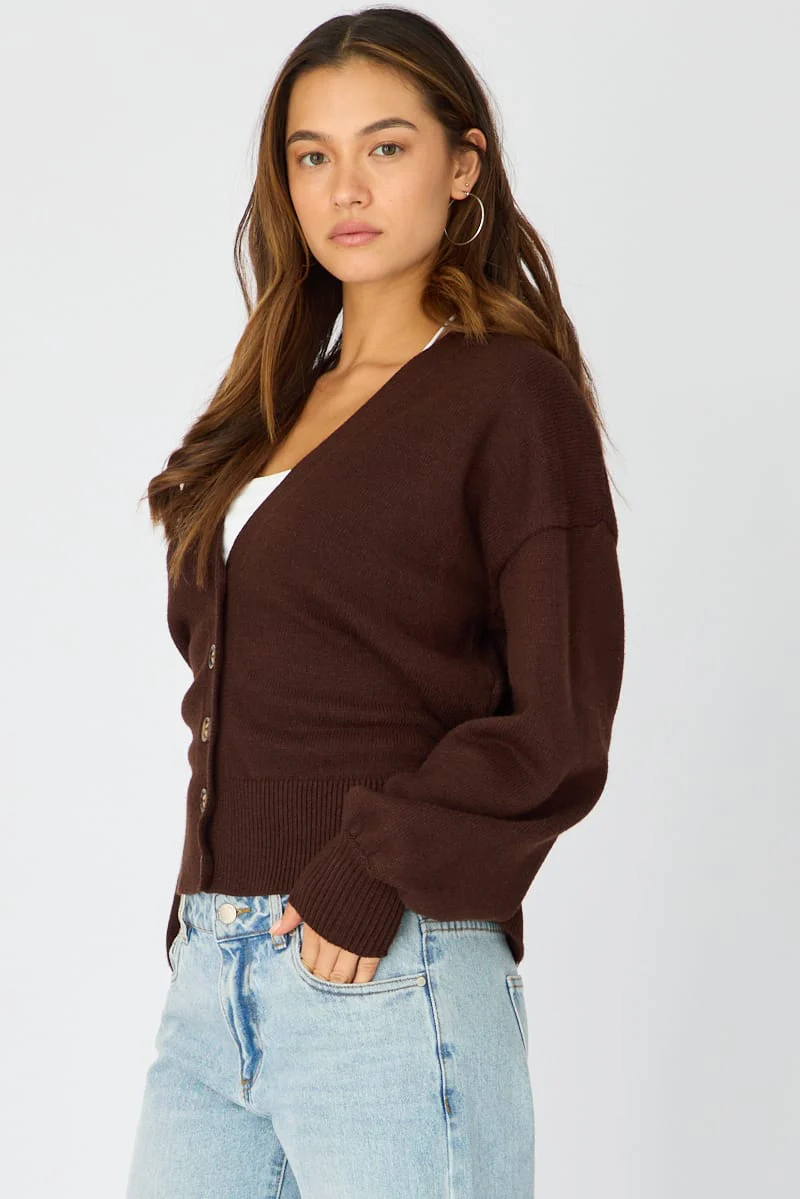 Brown V-neck Knit With Back Tie Long Sleeve - Image 5