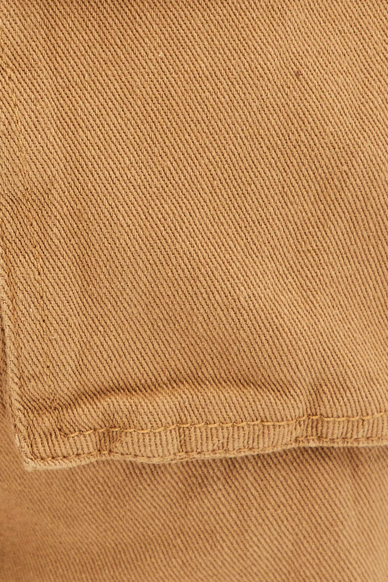 Brown Wide Leg Denim Cargo Pants - Image 6