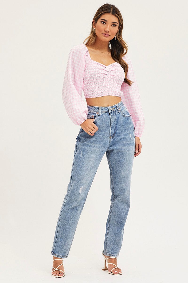 Check Crop Top Long Sleeve - Image 2